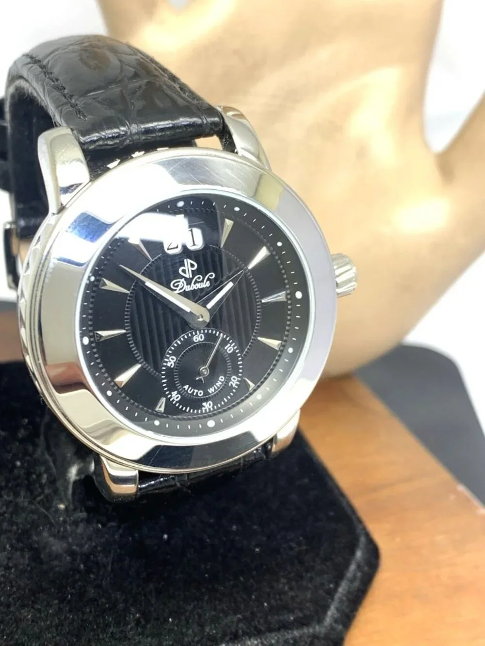 Duboule Men's Watch 2491-3 Automatic Black Dial Date Leather Strap 41mm